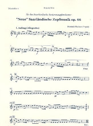 Neue saarlndische Zupfmusik op.66 fr Zupforchester Mandoline 1