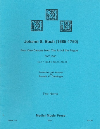 4 Duo Canons BWV1080 from The Art of the Fugue for 2 horns score