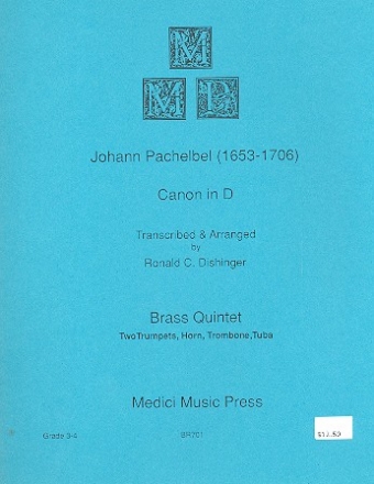 Canon in D major for 2 trumpets, horn, trombone and tuba score and parts