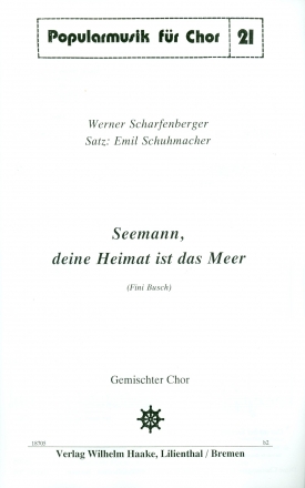 Seemann deine Heimat ist das Meer fr gem Chor a cappella Partitur