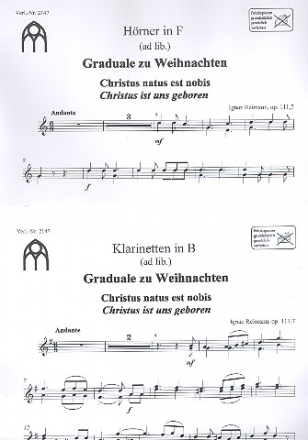 2 Weihnachtsgradualien fr gem Chor, Streicher und Orgel (Orgel solo ad lib.) Stimmenset