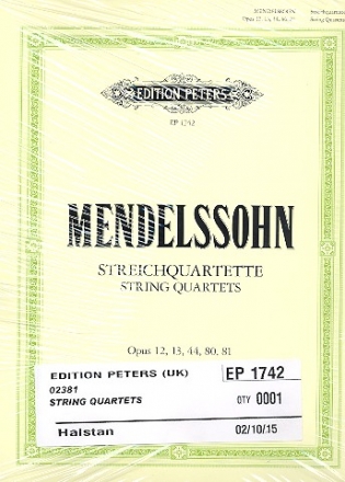 Smtliche Steichquartette fr 2 Violinen, Viola und Violoncello Stimmen