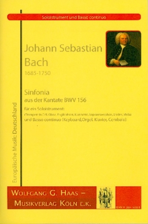 Sinfonia aus der Kantate BWV156 fr Soloinstrument und Bc Partitur und Stimme (Bc ausgesetzt)