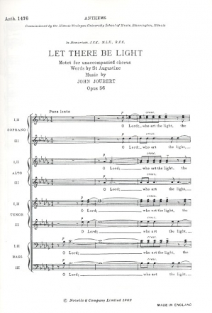 Let there be Light op.56 for mixed chorus a cappella score,  archive copy