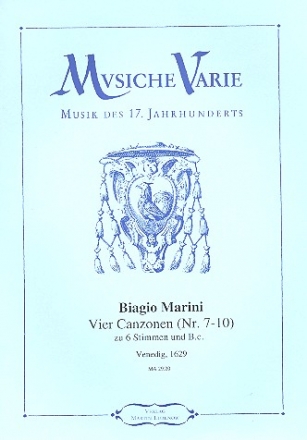 4 Canzonen (Nr.7-10) aus op.8 fr 6 Instrumente und Bc Partitur und Stimmen (Bc nicht ausgesetzt)