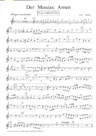 Amen  und  Hallelujah aus dem Messias fr 4 Blockflten (SATB) Sopranblockflte