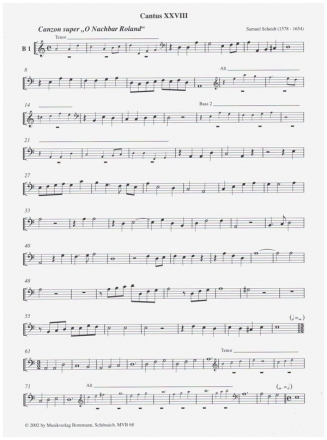 Fnfstimmige Instrumentalstze fr 5 Blockflten (SSATB) 4. Stimme (Tenor/Bass 1)