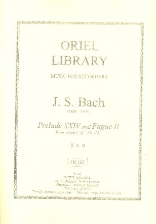 Prelude XXIV and Fugue II for 3 recorders (SAB) score and parts
