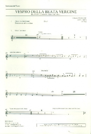 Vespro della beata vergine SWV206 fr Soli, gem Chor und Orchester Instrumetalstimme Tenor