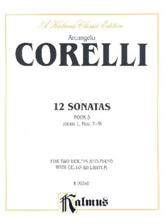 12 Sonaten vol.3 op.1 nos.7-9 for 2 violins and piano with cello ad lib. parts