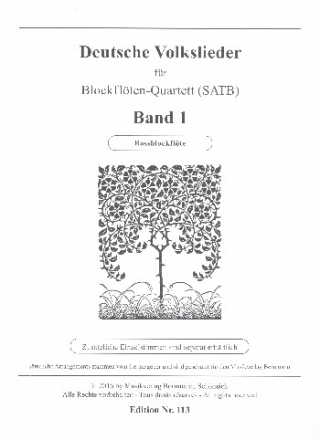 Deutsche Volkslieder Band 1 fr 4 Blockflten (SATB) Bablockflte