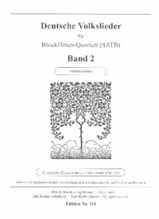 Deutsche Volkslieder Band 2 fr 4 Blockflten (SATB) Altblockflte