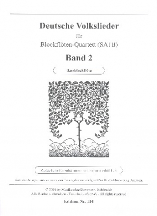 Deutsche Volkslieder Band 2 fr 4 Blockflten (SATB) Bassblockflte