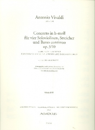 Konzert h-Moll op.3,10 fr 4 Violinen, Streicher und Bc Viola 1/2 (ripieno)