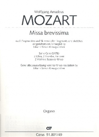 Missa brevissima fr Soli, gem Chor und Orchester Orgel