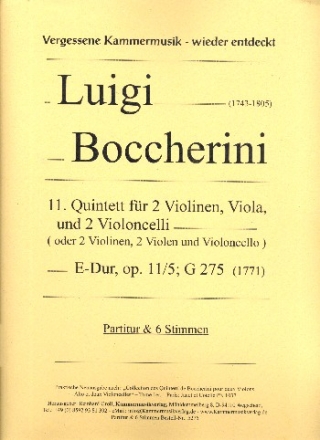 Quintett E-Dur op.11,5 G275 fr 2 Violinen, 2 Violen und Violoncello Partitur und Stimmen