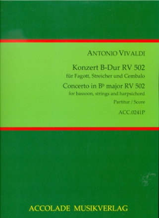 Konzert B-Dur RV502 fr Fagott, Streicher und Bc Partitur