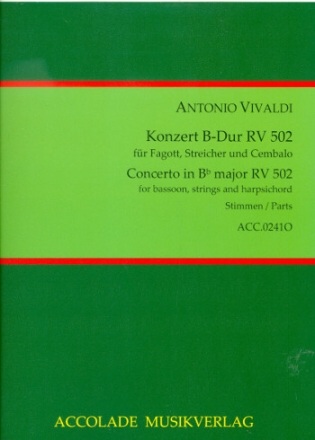 Konzert B-Dur RV502 fr Fagott, Streicher und Bc Stimmensatz Streicher (3-3-2-3)