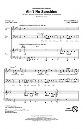 Ain't no Shunshine for mixed chorus and piano (instruments ad lib) score