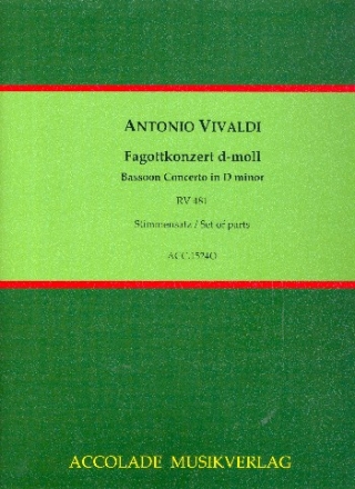 Konzert d-Moll RV481 F:VIII,5 fr Fagott, Streicher und Bc Stimmensatz (Streicher 3-3-2-3)
