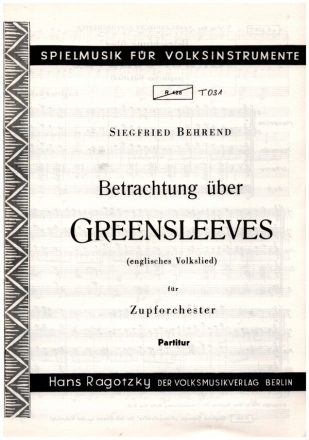 Betrachtung ber Greensleeves fr Zupforchester Partitur