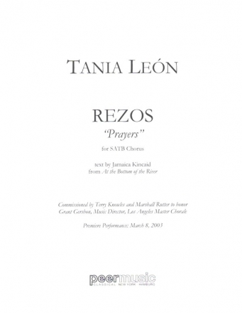 Rezos ('Prayers') for mixed chorus (and rehearsal piano) chorus score