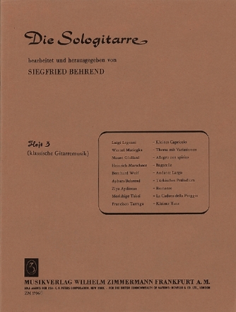 DIE SOLOGITARRE BAND 3 KLASSISCHE GITARRENMUSIK BEHREND, SIEGFRIED, ED