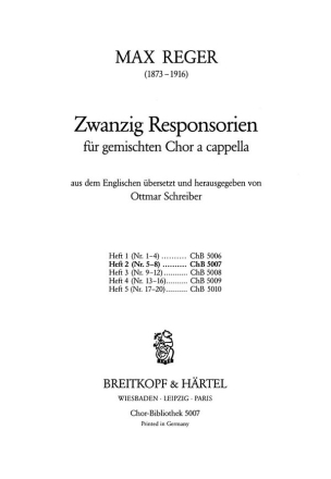 20 Responsorien Band 2 (Nr.5-8) fr Chor a cappella Partitur