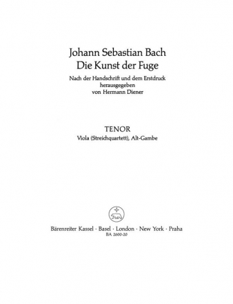 Die Kunst der Fuge BWV1080 Tenorstimme (= Viola (Streichquartett) Altgambe)