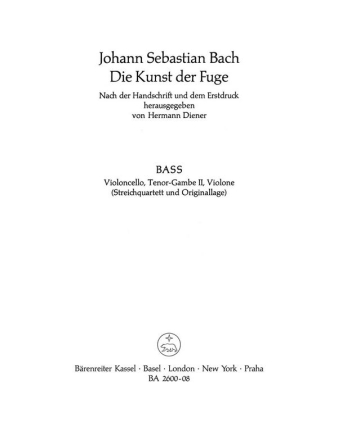 Die Kunst der Fuge BWV1080 Bass (Violoncello, Tenorgambe 2, Violone)