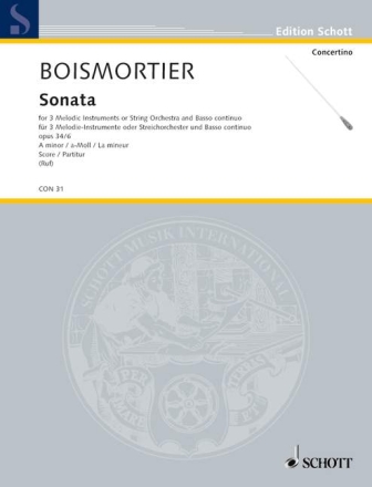 Sonata a-Moll op. 34/6 fr 3 Melodie-Instrumente (Flten, Violinen, Oboen) oder Streichorches Partitur - = Cembalo, Klavier
