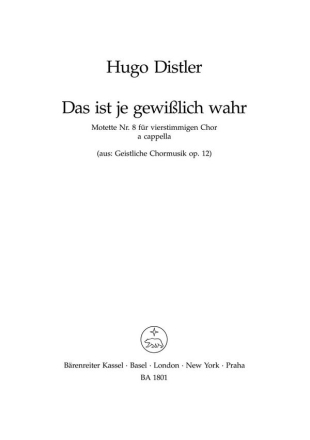 Das ist gewisslich wahr op.12,8 fr gem chor a cappella Partitur