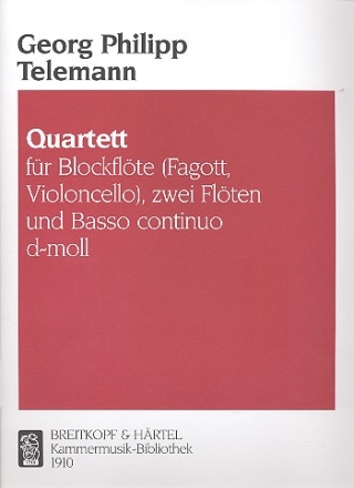 Quartett d-Moll fr Blockflte, 2 Flten, Violoncello und Klavier Partitur und 5 Stimmen