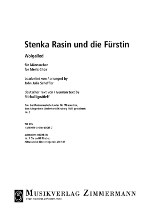 Stenka rasin fr Mnnerchor Partitur (dt)