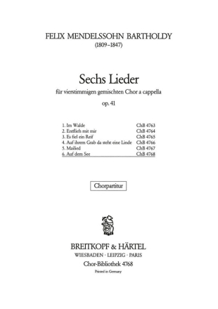 Auf dem See 'Und frische Nahr' op. 41/6 fr gem Chor a cappella Chorpartitur