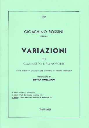 Variazioni in do per clarinetto obbligato con accompagnamento d'orchestra per clarinetto e piano