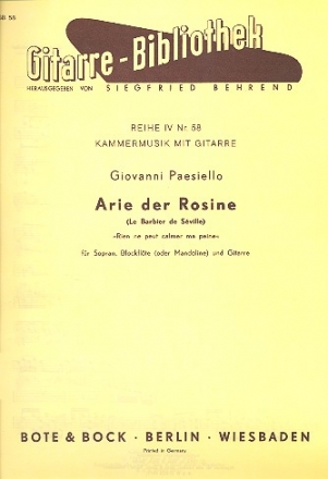 Arie der Rosine fr Sopran, Blockflte (Mandoline) und Gitarre Stimmen