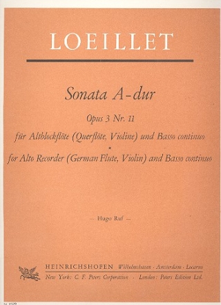 Sonata C-Dur op.3,11 fr Altblockflte und Klavier Partitur und 2 Stimmen