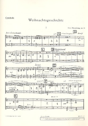 Weihnachtsgeschichte op. 54 fr gemischten Chor (SATB) mit Soli (STB) und Streichorchester, Flte  Einzelstimme - Cembalo