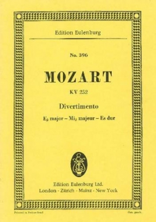 Divertimento no. 12 e flat major KV252 for 2 oboes, 2 horns and 2 bassoons Miniature score