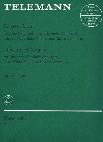 Konzert A-Dur Nr 3 fr Flte und konzertierendes Cembalo (Fl, Vl und Bc) Partitur und 3 Stimmen