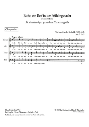 Es fiel ein Reif in der Frhlingsnacht op.41/3 fr gem Chor a cappella Chorpartitur