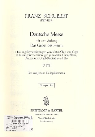 Deutsche Messe F-Dur D872 fr gem Chor und Orgel Chorpartitur