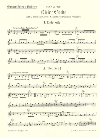 Kleine Suite nach Tnzen aus dem Notenbuch fr Wolfgang fr 4 Blockflten (SATB) Sopranblockflte