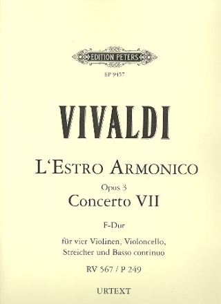 Konzert F-Dur op.3,7 RV567 L'Estro Armonico fr 4 Violinen, Violoncello, Streicher und Bc Partitur