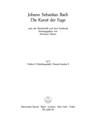 Die Kunst der Fuge BWV1080 Alt (Violine 2, Discant-Gambe 2)