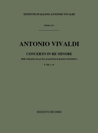 CONCERTO RE MINORE PER VIOLINO, FLAUTO, FAGOTTO E BASSO CONTINUO, R 96/F XII:42          PARTITURA