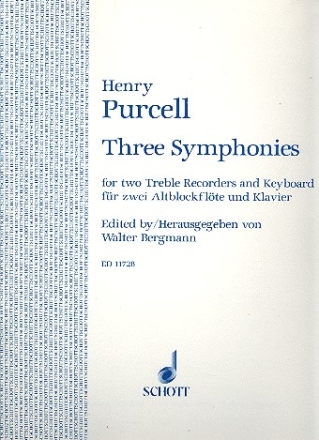 3 Symphonies for 2 treble recorders and piano (harpsichord) score and parts