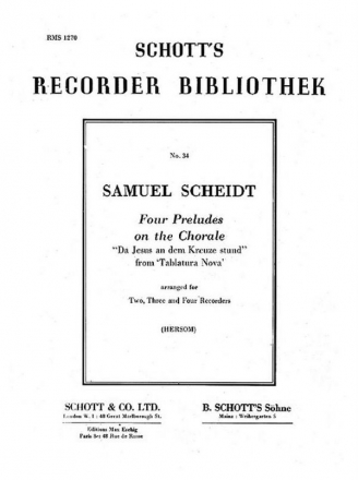 Da Jesus a dem Kreuze stund - 4 preludes on the chorale for SATB recorders score