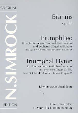 Triumphlied op.55 fr Bariton, Chor und Orchester Klavierauszug (dt)